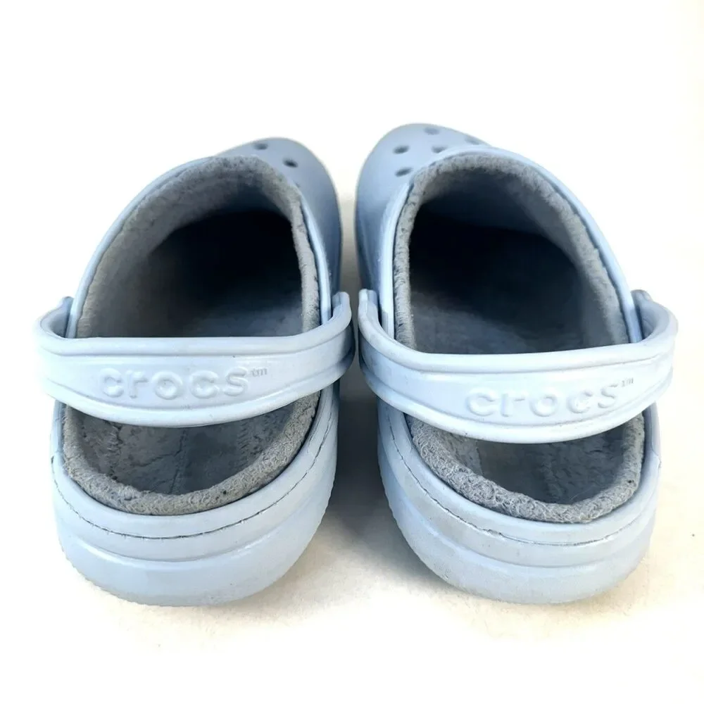 Crocs Classic Lined Mens 9 Womans 11 Faux Fur Slip On Clog Sandal Light Blue